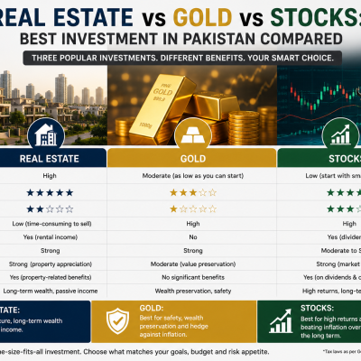 Real Estate vs Gold vs Stocks: Best Investment in Pakistan Compared